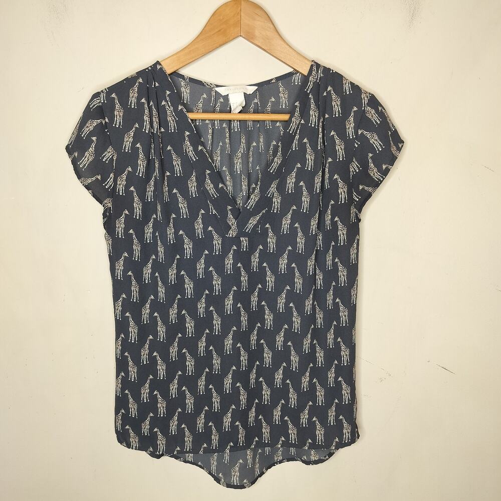 H&M Giraffe Print Top Short Sleeve V Neck Blouse